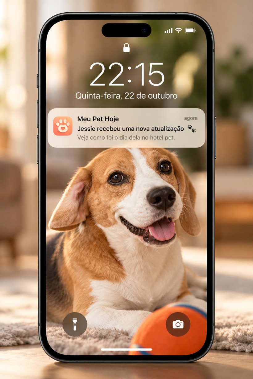 Notificação do Meu Pet Hoje na tela de bloqueio: Jessie recebeu uma nova atualização